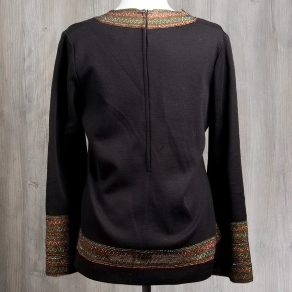 Vintage Black Retro Top Blouse V Neck Bell Sleeve Arbe Imports from Italy - Picture 3 of 7